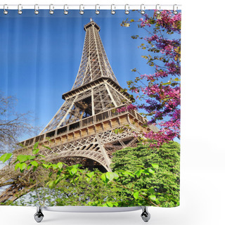 Personality  Eiffel Tower With Spring Tree In Paris, France Shower Curtains