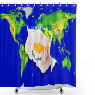 Personality  Fist In Color National Flag Of Cyprus Punching World Map Shower Curtains