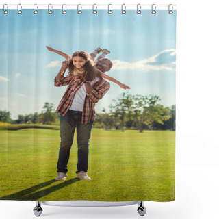 Personality  Grandfather Playing With Granddaughter  Shower Curtains