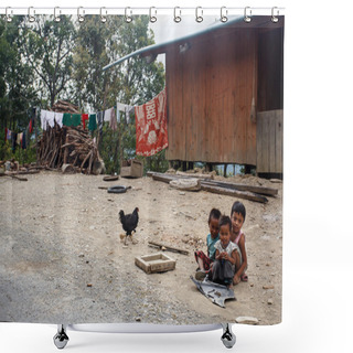 Personality  Children Play In The Street Of A Village In Myanmar Shower Curtains