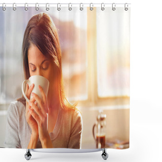 Personality  Sunrise Coffee Woman Shower Curtains