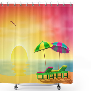 Personality  Sun Loungers On Beach Shower Curtains