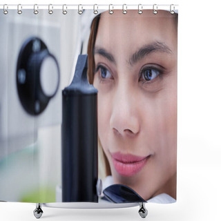 Personality  Woman Checking Eyesight Shower Curtains