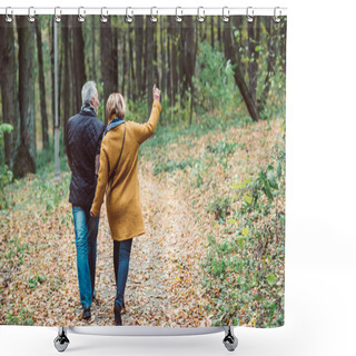 Personality  Mature Couple Walking In Autumn Park Shower Curtains