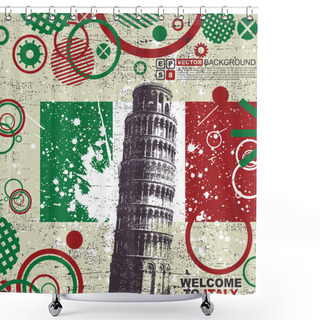 Personality  Grunge Background With Leaning Tower Of Pisa Shower Curtains