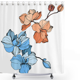 Personality  Vector Orange And Blue Orchids. Wildflowers Isolated On White. Engraved Ink Art Shower Curtains