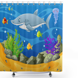 Personality  Shark And Other Sea Animals Underwater Shower Curtains