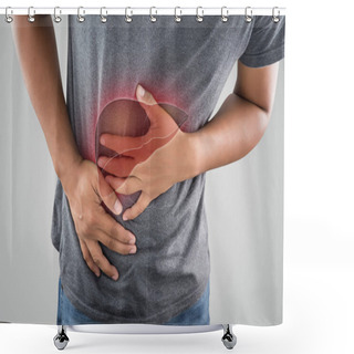Personality  The Photo Of Liver On Man's Body Against Gray Background. Shower Curtains