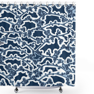 Personality  Classic Night Blue Cherry Blossom Snow Pattern. Shower Curtains