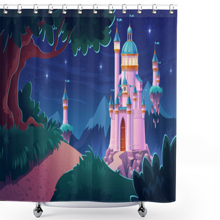 Personality  Pink Magic Castle, Princess Fairy Palace At Night Shower Curtains
