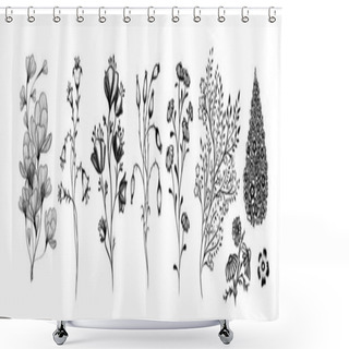 Personality  A Set Of Monochrome Wildflowers. Vector Illustration Shower Curtains