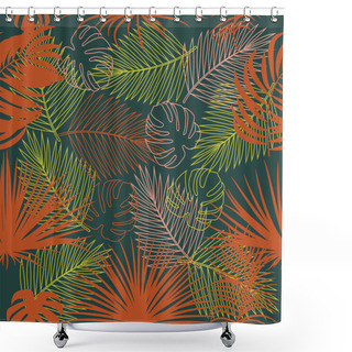 Personality  Seamless Vector Pattern Of Tropical Jungle With Palm Tree Leaves Shower Curtains