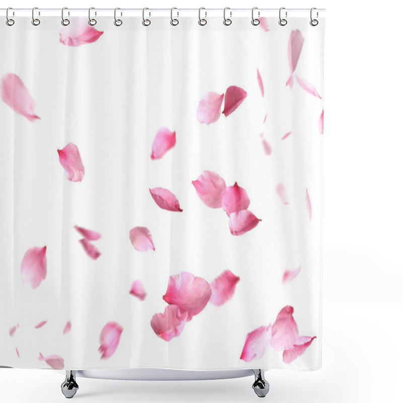 Personality  Beautiful Sakura Flower Petals Flying On White Background  Shower Curtains