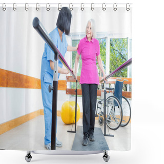 Personality  Rehabilitation Clinic With Elderly People And Nurse Shower Curtains