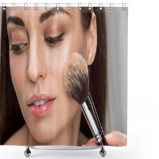 Personality  Attractive Girl Applying Powder On Face With Cosmetic Brush Shower Curtains