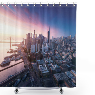 Personality  San Francisco Panorama At Sunrise With Waterfront And Downtown. California Theme Background. Art Photograph. Shower Curtains