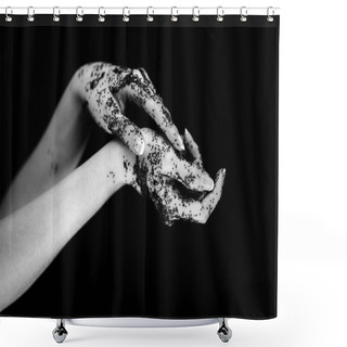 Personality  Beautiful Woman Hands With Glitter In Black Posing Like Ballet Dancer, Sensual Studio Shot Shower Curtains