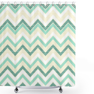 Personality  Seamless Retro Geometric Chevron Pattern In Beige White And Turquoise Shower Curtains