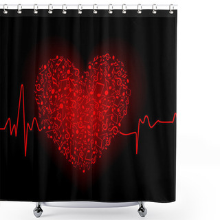 Personality  Vector Illustration Of A Musical Heart In Red Colored For Valent Shower Curtains