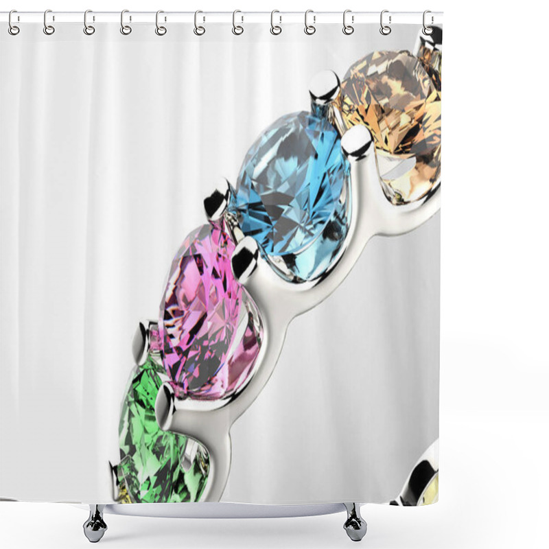 Personality  3D illustration of gold Ring with Diamond. Jewelry background shower curtains