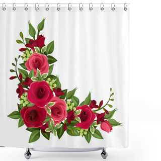 Personality  Red Roses Corner. Vector Illustration. Shower Curtains