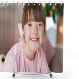 Personality  Portrait Of Happy Child With Down Syndrome Shower Curtains