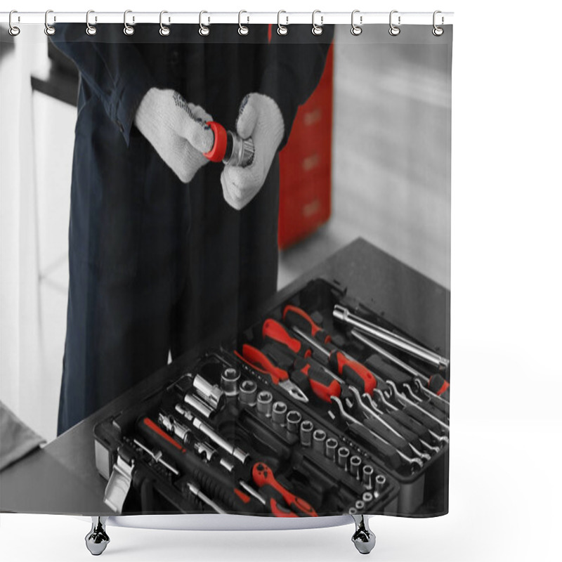 Personality  Auto Mechanic Working  With Tools Shower Curtains