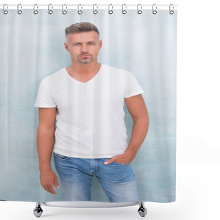Personality  Posture Has Huge Impact On Mental And Physical Health. Handsome Mature Man In Casual Wear. Confident Guy Wearing Casual Clothes. Good Body Posture Indicates That You Are Confident. Posture Concept Shower Curtains
