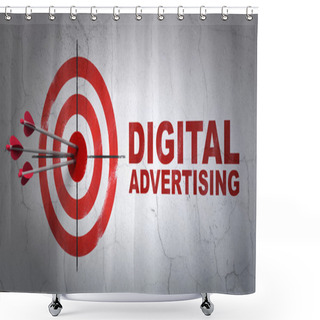 Personality  Marketing Concept: Target And Digital Advertising On Wall Background Shower Curtains