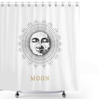 Personality  Moon, Vector Drawn Illustration In Engraving Style Shower Curtains