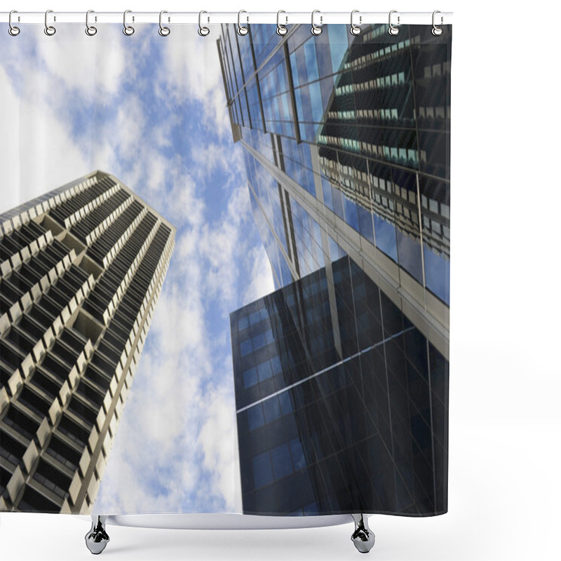 Personality  High Rising Skyscraper In Central Business District Shower Curtains