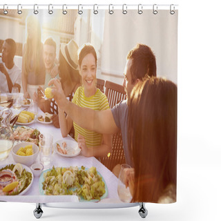 Personality  People Enjoying Outdoor Summer Meal Shower Curtains