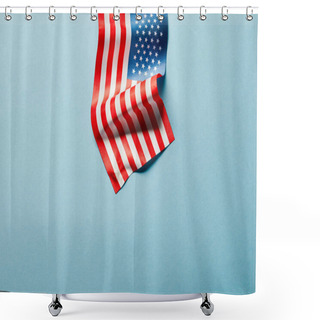 Personality  Top View Of American Flag On Stick On Blue Background With Copy Space Shower Curtains