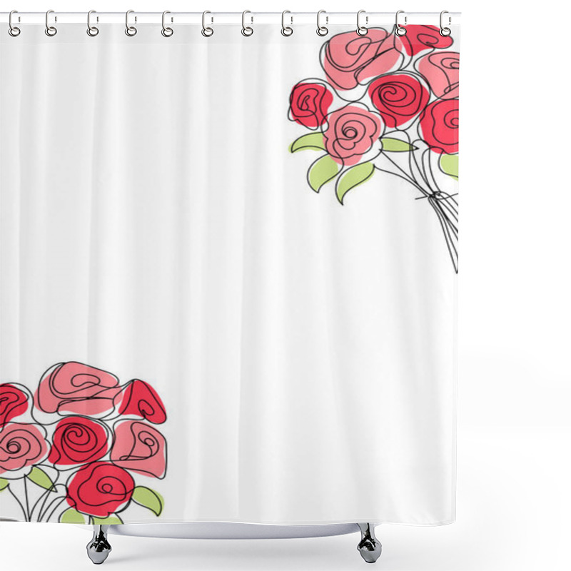 Personality  Postcard Frame, With Copyspace, With Linart Flowers Tulips, Peonies,roses. Vector Illustration On White Background Monoline Shower Curtains