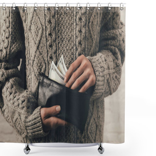 Personality  Woman Holding Wallet With Dollar Banknotes Shower Curtains