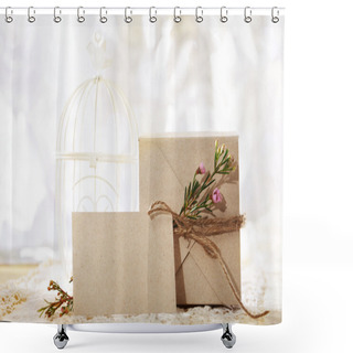 Personality  Hand Crafted Card Stock Present Box And Card Shower Curtains
