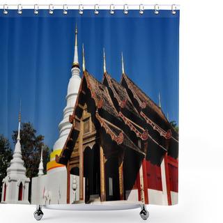 Personality  Chiang Mai, Thailand: White Chedi And Vihan Halls At Wat Phra Singh Shower Curtains