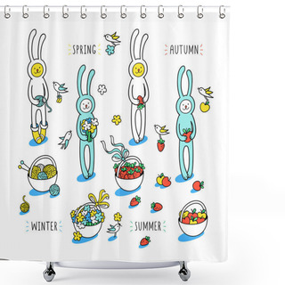 Personality   Rabbits Andbirds Are Collecting Wool Balls Shower Curtains