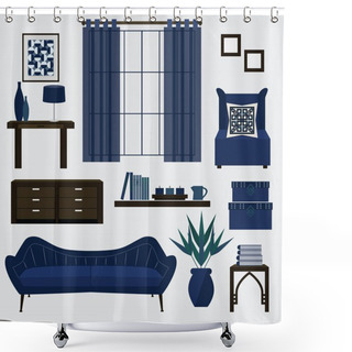 Personality  Living Room Furniture And Accessories In Color Navy Blue Shower Curtains