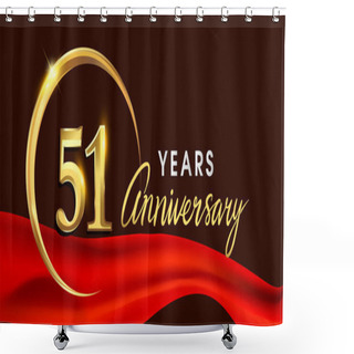 Personality  51 Years Anniversary Logotype With Golden Ring On Red Ribbon Elegant Background, Vector Design For Birthday Celebration, Greeting Card And Invitation Card Shower Curtains