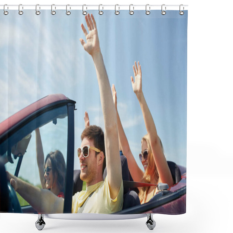 Personality  Happy Friends Driving In Cabriolet Car At Country Shower Curtains