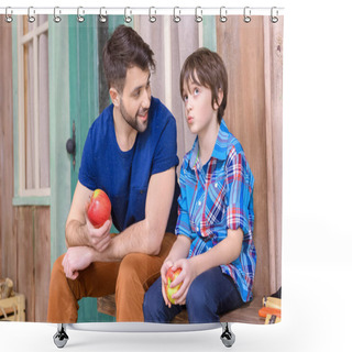 Personality  Father And Son Eating Apples Shower Curtains