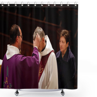 Personality  Sallanches Church.  Ash Wednesday Celebration In A Catholic Church.  The First Day Of Lent, France.  Shower Curtains