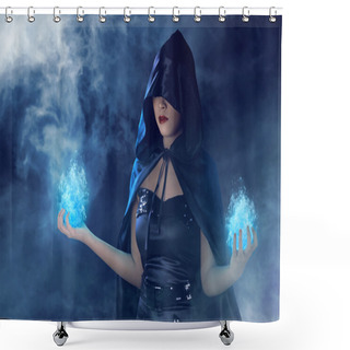 Personality  Witch Woman With Blue Fire On Her Hands Shower Curtains
