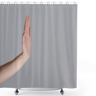 Personality  Hand Of A Woman Showing Stop Sign Shower Curtains