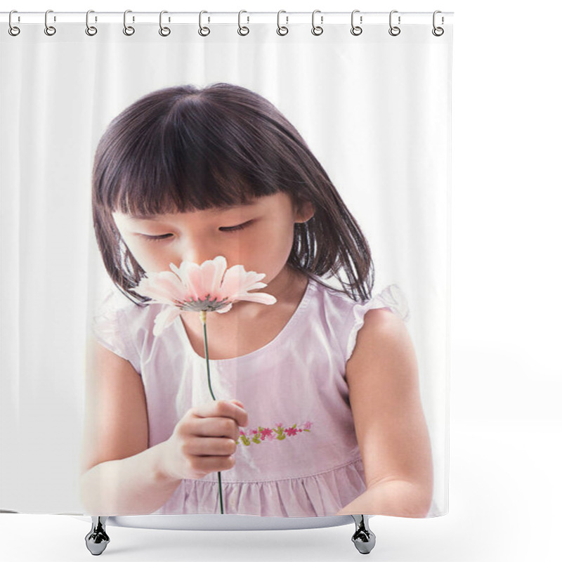 Personality  A Little Girl Smelling Flower,portrait Shower Curtains