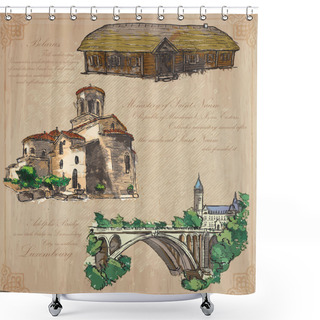 Personality  Places Nad Architecture - Hand Drawn Vector Pack Shower Curtains
