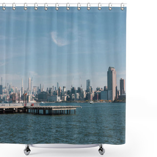 Personality  Picturesque View Of New York Bay With Pier And Skyscrapers Of Manhattan Shower Curtains