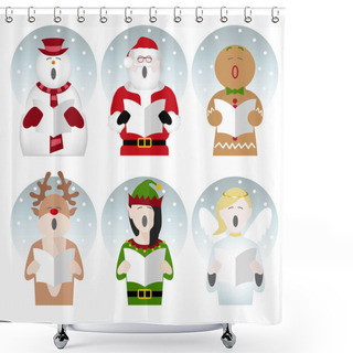 Personality  Christmas Characters Singing In The Snow Shower Curtains