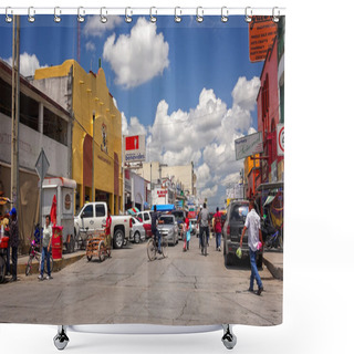 Personality  Busy Street In Mexican Border Town Of Nuevo Progreso, Mexico Shower Curtains